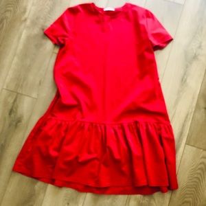 Zara Red Ruffle Shirt Dress